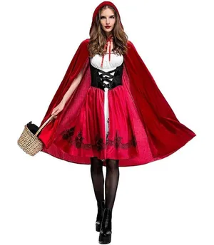 Women Little Red Riding Hood Costume w/ Cape Cloak Halloween Cosplay Dress SMALL thumbnail 1