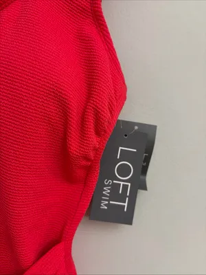 LOFT Bright Red Textured One-Piece Swimsuit with Front Twist size L thumbnail 3