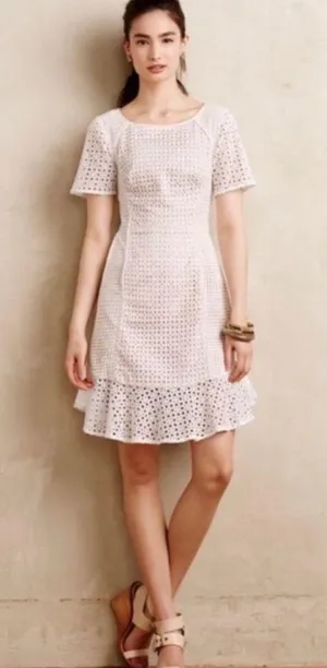Anthropologie HD in Paris Georgia White Eyelet Lace Dress Sz 6 thumbnail 1
