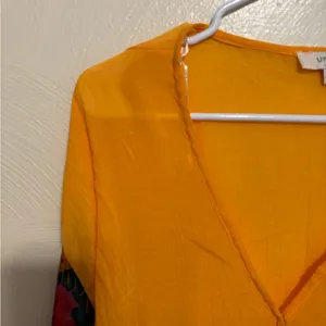 Umgee XL Mustard Floral Balloon Sleeve Boho Blouse Boutique Top thumbnail 6