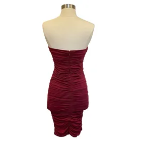 Oh Polly Forever Yours Ruched Bodycon Bandeau Midi Dress in Dark Red Style 2268 thumbnail 7