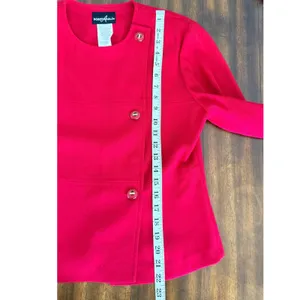 Vintage Red 2 Piece Pant Suit‎ Asymmetrical Button Blazer Pleated Trousers 1980s thumbnail 13