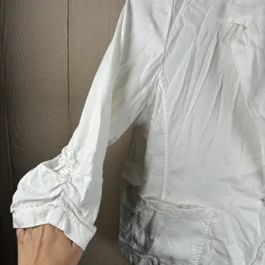 Chico's Linen Blend Blazer Womens 3 XL Ivory 3/4 Ruched Sleeve Coastal Grandma thumbnail 5