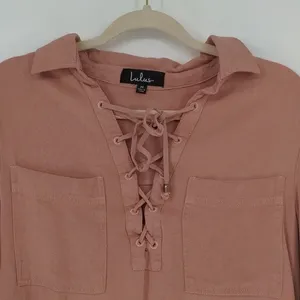 Lulus Best of All Pink‎ Long Sleeve Lace Up Dress Size Medium thumbnail 4