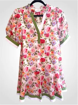 Entro Floral Print Contrast Trim Mini Dress Size S thumbnail 1