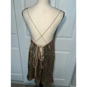 NWT ASOS Sequin Cowl Neck Slip Mini Dress Gold‎ Party Strappy Open Back Size 12 thumbnail 4