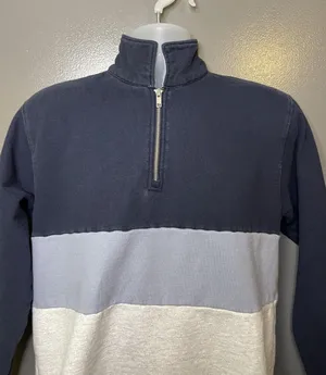 J. Galt Sweatshirt Womens Med Navy Colorblock 1/4 Zip Fleece Mock Neck Pullover thumbnail 1