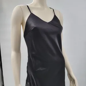 HHQ Maxi Slip Dress Size M Black Satin Lace Trim Spaghetti Strap Sexy NWT thumbnail 11