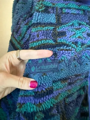 Vintage 90s Columbia Fleece Jacket Women’s XL Teal Purple Geometric Full Zip thumbnail 3