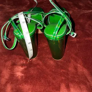 Iridescent Green Strappy Square-Toe Heels by Unnamed Brand thumbnail 2