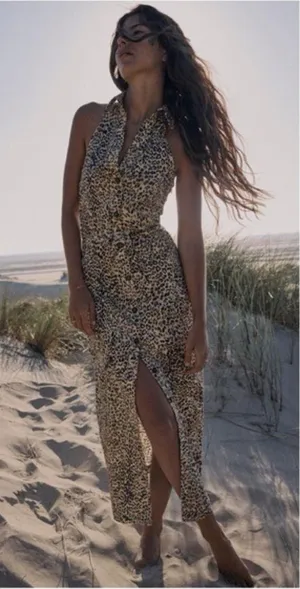 Zara Leopard Print Halter Maxi Dress - Beige & Black thumbnail 1