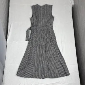 Banana Republic Linen-Blend Button Midi Dress Women's 6 Gray Pinstripe Chic Work thumbnail 2