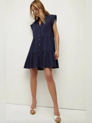 VERONICA BEARD Trisha Tiered Button-Front Mini Shirtdress Medium thumbnail 5