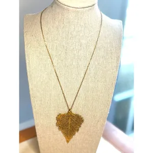Gold Plated Real Leaf Pendant Necklace With Chain thumbnail 4