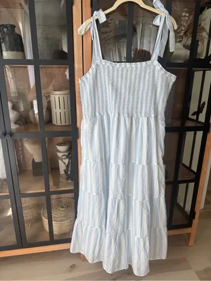 NWT J. Crew smocked midi dress tie shoulder bows striped pockets coastal cotton thumbnail 6
