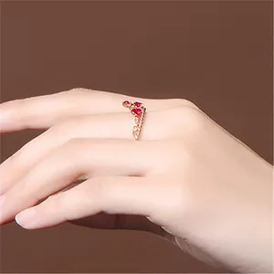 14K Rose Gold Plated Adjustable Red Crystal Ruby Crown Ring for Women thumbnail 7