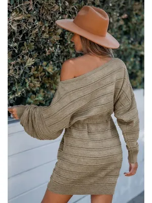 NWT Cupshe Khaki Belted Dolman Sleeve Sweater Dress - Size: Large thumbnail 8