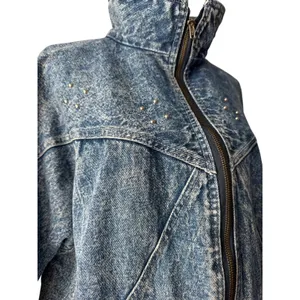 Vintage ‘80s Medium Wash Studded High Collar Full Zip Denim Jacket w/ Pockets thumbnail 5