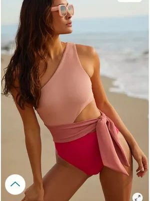Beach Riot Medium NEW Claire One-Piece Rib Swimsuit Mauve Pink One Shoulder Knot thumbnail 11