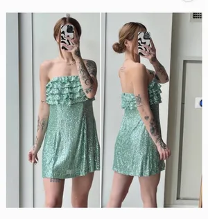 Free People Frida Seafoam Green Sequin Ruffle Dress Size 0 thumbnail 2