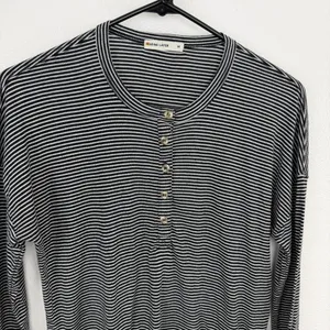 Marine Layer Henley Womens Medium Black Striped Long Sleeve Button Neck Top thumbnail 2