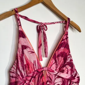 On Gossamer Fuchsia Pink Feather Print Babydoll Chemise Slip Dress Womens L thumbnail 3