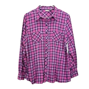 LL Bean Pink Plaid Cotton Roll Tab Button Up Casual Shirt Size LARGE thumbnail 3