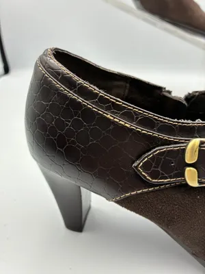Liz&Co Magna Brown Suede & Faux Croc Leather Heeled Booties Womens 8M Buckle thumbnail 9