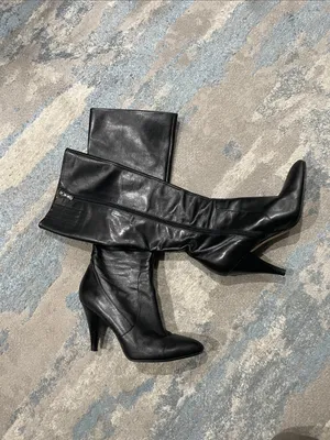 Via Spiga Black Leather Knee-High Pointed Toe Boots Size 8 thumbnail 3