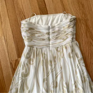 Ethereal Grecian Strapless Maxi Dress Womens 12 White Gold Beaded Formal Gown thumbnail 12