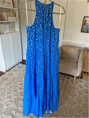 Lilly Pulitzer Halter Maxi Dress Metallic Dot Tiered Quiet Luxury Preppy Wedding thumbnail 3