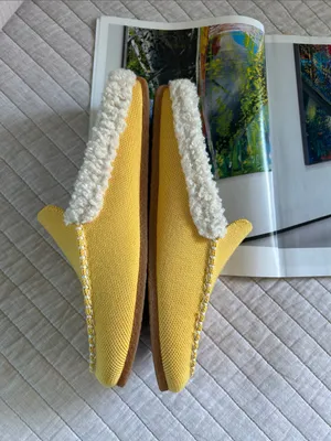 Rothy’s Scuff Sherpa lined wool mule Slippers in Popcorn yellow 8 washable thumbnail 5