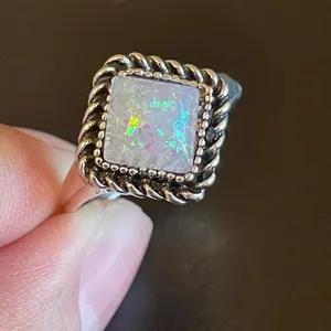Vintage imitation opal woman silver plated ring size 8.5 thumbnail 6