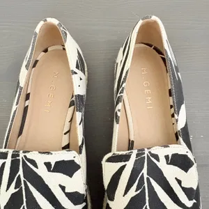 M.Gemi Espadrilles Agio 39.5 Black White Tropical Floral Print Slip On Loafers thumbnail 8
