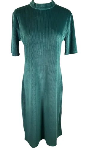 ModCloth Corduroy Ribbed Green Bodycon‎ Midi Dress Mock Neck Women's Size L thumbnail 1