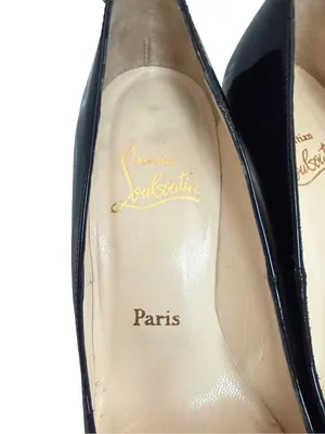 Christian Louboutin Black Patent Leather Round Toe Wedge Pumps Size 6 Women's thumbnail 6
