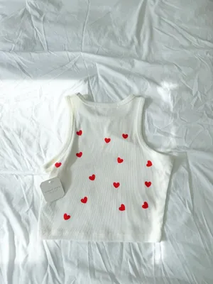 Altar’d State Ivory Ribbed Heart Print Tank Top XS thumbnail 2