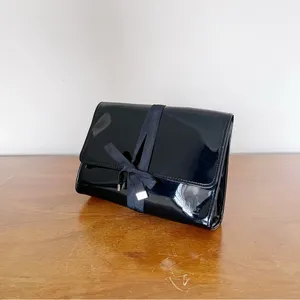 Dior • black patent leather cosmetic bag clutch pouch makeup case ribbon tie thumbnail 13