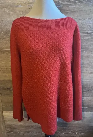 LOFT Women pullover sweater Sz L Red Solid Casual Cozy Crew Fisherman thumbnail 1