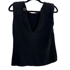 ZARA Perfect Sleeveless Lightweight Blouse Open V Neck Key Hole Back Small Black thumbnail 5