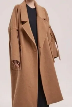 NWT Nap Loungewear Londyn Shawl Camel Tan 100% Merino Wool Oversized Long Coat S thumbnail 1