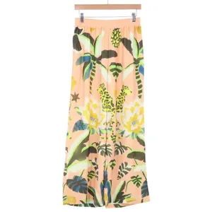 Nice To Meet You Wide Leg Pants Womens M Tropical Cheetah Peach Floral Excellent thumbnail 2