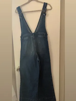 Free People Denim Wide-Leg Overalls - Blue thumbnail 5