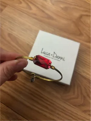 Luca + Danni Dylan Bangle Gold Wire Bracelet with Red Crystal Bead thumbnail 5