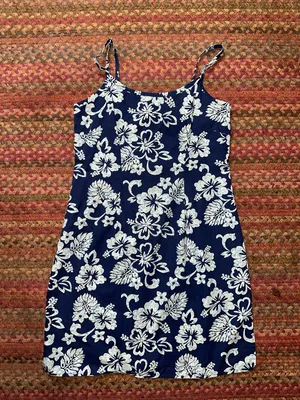 VTG HILO HATTIE BLUE HIBISCUS HAWAIIAN Print cotton DRESS thumbnail 1
