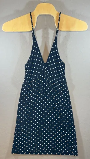 619 | EdiNoa Italy Womens Black White Polka Dot Empire‎ Waist Mini Dress Large thumbnail 1