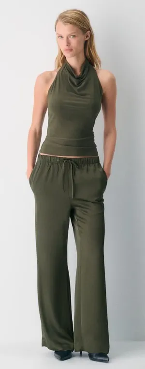 Aritzia Wilfred The Lodge Pant Satin Dark Olive thumbnail 1