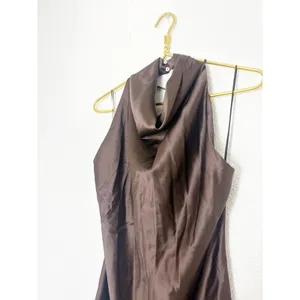 NWT Zara Brown Satin Jewelry Back Mini Dress Size Small High Neck Cocktail thumbnail 5