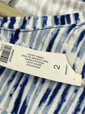 Chico’s 2 US 12 / 14 Short Dress Side Tie Infinite Lines Light Azure Blue NEW thumbnail 3