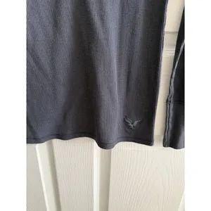 Women’s Y2K American Eagle Long Sleeve Gray Waffle Knit Henley Medium thumbnail 2